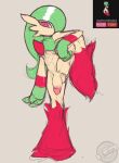  absurd_res anthro balls blaziken built fusion gardevoir generation_3_pokemon genitals hair hashcopyrice hi_res knee_up long_hair male nintendo penis pokemon pokemon_(species) pokemon_infinite_fusion solo watermark 