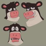  anthro blue_eyes bovid bovine cattle jumpy_jackal looking_at_viewer male mammal otis_(back_at_the_barnyard) simple_background smile solo surprised_expression white_body 