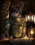  absurd_res antagonist anthro arm_wrapping belt bone bottle brown_body brown_fur canid canine canis cave container dironic fire_light fur fur_lined_clothing hi_res ivar_landvik lamp lean_body liquid male mammal mask moody_lighting oil_lamp poison secrets_of_uncrom skull solo toxins uncrom valtalska_dercas villian wolf yellow_eyes yenocwolf 