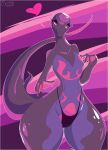  &lt;3 anthro big_butt bodily_fluids bottom_heavy butt clothing female flat_chested generation_7_pokemon genital_fluids grey_body hi_res huge_butt huge_thighs looking_at_viewer markings multicolored_body nintendo panties pink_body pink_eyes pixcello pokemon pokemon_(species) purple_body purple_sclera pussy_juice salazzle signature smile solo standing tail text thick_thighs underwear wide_hips 