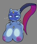  absurd_res anthro areola biped blue_body blue_fur breasts ellipsis female fur generation_8_pokemon ghozt grey_background hi_res nintendo nipples pokemon pokemon_(species) red_eyes simple_background sneasler solo wavy_mouth 