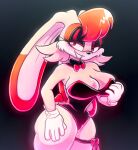  absurd_res anthro big_breasts big_butt bow_ribbon breasts bunny_costume butt clothing costume eyeshadow female floppy_ears garter_belt garter_straps gloves hair handwear hi_res humanoid lagomorph latex leporid lop_ears makeup mammal rabbit red_hair sega solo sonic_the_hedgehog_(series) sonic_x tail vanilla_the_rabbit wide_hips wishboneillustration 