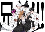  5boys :d absurdres black_footwear black_hair black_pants blood blush boots breast_pocket brown_hair buttons collarbone covering_face crying danganronpa:_trigger_happy_havoc danganronpa_(series) glowing glowing_eyes highres ishida_(danganronpa) ishimaru_kiyotaka jacket knee_boots looking_at_another male_focus multicolored_hair multiple_boys multiple_persona non_(nonnon_0620) official_alternate_hairstyle oowada_mondo open_clothes open_jacket pants pink_blood pocket pompadour red_eyes shirt short_hair sitting smile tears teeth translation_request two-tone_hair white_background white_hair white_jacket white_pants white_shirt 
