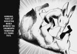  2023 ambiguous_gender black_and_white canid canine comic duo english_text feral fight fox greyscale hi_res lagomorph leporid mammal monochrome motion_lines open_mouth peculiart predator/prey rabbit simple_background teeth text 