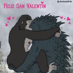  &lt;3 1:1 ape duo eyes_closed french_kissing godzilla godzilla_(series) gorilla haplorhine humor king_kong kissing lifting_partner male male/male mammal nipples ottaviocantdraw pecs primate reptile scales scalie spanish_text text toho 