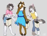  2023 anthro autumn_(zer0rebel4) bird_dog blue_eyes blush border_collie bottomwear brown_body brown_fur brown_hair brown_markings canid canine canis claws clothing collie crop_top cutoffs daisy_(zer0rebel4) denim denim_clothing domestic_dog dress earth_pony equid equine eyes_closed female flat_colors floppy_ears fur grey_body grey_fur grey_markings group guide_lines hair happy hasbro herding_dog hi_res hooves horse hunting_dog insomniactix jeans mammal markings mixed_breed my_little_pony pants pastoral_dog paws pony raised_tail sage_(zer0rebel4) sheepdog shirt shopping_bag shorts sibling_(lore) sister_(lore) sisters_(lore) smile spaniel sweater tail topwear trans_(lore) trans_woman_(lore) trio unguligrade_anthro white_body white_fur white_hair white_markings 