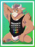  3:4 absurd_res anthro armpit_hair body_hair bovid bovine brown_body brown_fur cattle clothing fur hi_res horn jockstrap male mammal muscular muscular_anthro muscular_male nipples pericings pride_month shirt simple_background solo takeshi_fluffy tank_top topwear underwear 