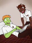  amphibian anthro boarding_school computer duo equid equine frog fuze hi_res high_school horse laptop male male/male mammal school teenager young 