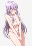  1girl absurdres bare_shoulders blush breasts cleavage closed_eyes commentary fire_emblem fire_emblem:_genealogy_of_the_holy_war highres julia_(fire_emblem) large_breasts long_hair purple_hair shiranami_ryuji simple_background solo underwear underwear_only very_long_hair 
