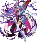  1girl attack bare_shoulders boots breasts bridal_gauntlets facial_mark fairy_wings fire_emblem fire_emblem_heroes flower forehead_mark high_heels highres large_breasts non-web_source official_alternate_costume official_art open_mouth plumeria_(fire_emblem) plumeria_(rapturous_dream)_(fire_emblem) pointing ponytail sideboob solo thigh_boots thorns v-shaped_eyebrows white_footwear wings 