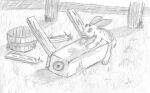  absurd_res breeding_mount eyes_closed farm feral fur graphite_(artwork) hi_res lagomorph leporid male mammal monochrome outside pencil_(artwork) rabbit runningrabbit simple_background size_difference smaller_male solo traditional_media_(artwork) 