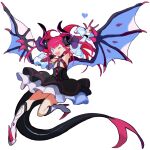  1girl ;d \n/ arm_up black_dress black_tail blue_eyes blue_heart boots claws curled_horns detached_sleeves diamond_(shape) dragon_girl dragon_horns dragon_tail dragon_wings dress elizabeth_bathory_(fate) elizabeth_bathory_(fate/extra_ccc) fate/extra fate/extra_ccc fate/grand_order fate_(series) full_body heart high_heel_boots high_heels holding holding_microphone horn_ornament horn_ribbon horns jumping knee_boots long_hair microphone music one_eye_closed open_mouth petticoat pink_hair pink_horns pointy_ears purple_ribbon rae_(hexedwithluck) ribbon simple_background singing smile solo tail transparent_background white_footwear white_sleeves white_wings wings 
