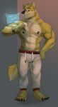  abs anthro biceps bottomwear canid canine canis clothed clothing cooper_krager eye_scar facial_scar fur hi_res horrorbuns humanoid male mammal muscular muscular_anthro muscular_male nipples pants pecs remember_the_flowers scar solo wolf yellow_body yellow_fur 