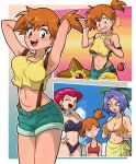  3girls :d armpits arms_up bare_shoulders bikini black_bikini blush breast_padding breasts centinel303 cleavage collarbone day genderswap genderswap_(mtf) grabbing_own_breast green_eyes green_shorts highres james_(pokemon) jessie_(pokemon) large_breasts laughing looking_at_viewer misty_(pokemon) multiple_girls navel open_clothes open_mouth open_shorts orange_hair outdoors palm_tree poke_ball pokemon pokemon_(creature) psyduck purple_hair red_bikini red_hair short_hair shorts side_ponytail small_breasts smile staryu swimsuit teeth tree upper_teeth_only 