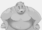  2023 absurd_res anthro bear belly big_belly en_1_9 hi_res humanoid_hands kemono male mammal moobs overweight overweight_male simple_background solo stuck 