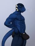  2023 anthro argonian bethesda_softworks blue_body blue_scales bottomwear bulge butt clothed clothing digital_media_(artwork) hi_res male muscular muscular_male pants pecs pulling_up_pants reptile scales scalie simple_background solo tall_lizzard_(artist) the_elder_scrolls tight_pants_(meme) topless topless_male tristen underwear 