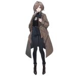  1girl artist_request belt black_shirt blue_eyes blue_pants boots breasts brown_coat brown_footwear brown_hair buttons coat cross-laced_footwear full_body girls&#039;_frontline hand_in_pocket holding holding_microphone id_card jacket lace-up_boots lanyard long_sleeves looking_at_viewer medium_breasts medium_hair microphone official_alternate_costume official_art open_clothes open_coat pants parted_lips reporter shadowless_(girls&#039;_frontline) shirt short_hair simple_background solo standing transparent_background 