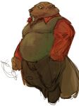  2023 anatoly_(backbone) anthro backbone_(game) beaver belly big_belly bottomwear brown_body brown_fur clothing fur gomikuz539s hi_res kemono male mammal mature_male overweight overweight_male pants rodent shirt solo topwear 