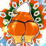  1:1 animate_inanimate anthro band1tnsfw big_breasts big_butt breasts butt candy candy_corn clothing dessert digital_drawing_(artwork) digital_media_(artwork) female food food_creature halloween hi_res holidays living_candy looking_back meme orange_body panties solo thicc_lips thick_thighs underwear white_body yellow_body 