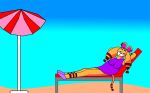  animal_humanoid anthro beach beach_umbrella bodily_fluids clicclac diives dou_(diives) felid felid_humanoid female genital_fluids humanoid mammal mammal_humanoid pantherine pantherine_humanoid seaside solo tiger_humanoid urine water watersports xingzuo_temple 