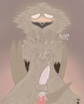  &lt;3 &lt;3_eyes absurd_res anal anal_penetration avian balls beak beak_markings bird blush bodily_fluids brown_body brown_feathers brown_fur chest_tuft cum cum_drip cum_inside cum_on_chest cum_on_chest_fluff dripping duo erection feathers fur genital_fluids genitals hands_behind_back hi_res humanoid kneeling looking_pleasured looking_up lustdevil male male/male markings neck_tuft open_mouth owl penetration sex simple_background smile tail_feathers text tuft unknown_species 