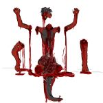  2012 anthro black_body black_skin blood blue_eyes bodily_fluids bone claws death decapitation digital_drawing_(artwork) digital_media_(artwork) furx_(character) gore guts lizard male nail organs ranmov_silver_scales red_body red_skin reptile scalie severed_arm severed_head severed_leg severed_limb simple_background solo spine white_background white_claws 