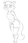  2023 anthro big_eyes big_tail biped bottomwear breasts cats_don&#039;t_dance closed_smile clothed clothed_anthro clothed_female clothing collarbone crop_top curved_eyebrows digital_drawing_(artwork) digital_media_(artwork) domestic_cat extended_arms eyebrows eyelashes felid feline felis female footwear full-length_portrait fully_clothed gold-white-kott hair hands_behind_back iris leaning leaning_forward looking_at_viewer loose_socks mammal medium_breasts midriff monochrome mouth_closed navel no_pupils portrait prick_ears sawyer_(cats_don&#039;t_dance) shirt short_hair shorts small_nose smile smiling_at_viewer socks solo tail thick_thighs topwear warner_brothers 