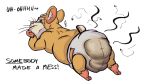  16:9 anthro blizzard_entertainment buckteeth clothed clothing color_edit colored cricetid diaper diaper_fetish diaper_only diaper_use digital_media_(artwork) english_text feces full_diaper fur hammond_(overwatch) hamster looking_back lying male mammal messy_diaper on_front overwatch rear_view rodent scat simple_background smelly soiled_diaper soiling solo stink_lines tail teeth text third-party_edit topless waitfurgodot wearing_diaper whiskers white_background widescreen 