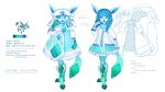  absurd_res ambiguous_gender anthro bangs blue_body blue_eyes blue_hair boots bow_accessory braided_hair clothing colored detailed dollightful_(copyright) dress eeveelution english_text eyebrows footwear full-length_portrait generation_4_pokemon glaceon glaceon_(dollightful) hair handwear hat headgear headwear hi_res humanoid_hands katherine_murray long_ears mittens model_sheet nintendo pokemon pokemon_(species) portrait shaded smile solo tail text url ushanka 