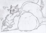  2021 bestia-bellator129 big_butt bow_(bowhuskers) butt canid canine canis duo english_text feral fluffy fluffy_tail huge_belly huge_butt male mammal open_mouth rumbling_stomach tail text traditional_media_(artwork) vore wolf 