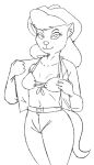  2023 anthro bedroom_eyes belt belt_buckle bottomwear bra breasts clementine_clevenger closed_smile clothed clothed_anthro clothed_female clothing collarbone cowboy_hat curved_eyebrows digital_drawing_(artwork) digital_media_(artwork) disney domestic_cat eyebrow_through_hair eyebrows eyelashes eyelids felid feline felis female flashing flashing_bra flashing_underwear fully_clothed gold-white-kott hair hat headgear headwear hi_res inner_ear_fluff iris long_hair looking_at_viewer mammal monochrome mouth_closed narrowed_eyes no_pupils open_clothing open_shirt open_topwear pants portrait prick_ears seductive shirt small_breasts smile smiling_at_viewer solo standing tail talespin three-quarter_portrait three-quarter_view topwear translucent translucent_hair tuft underwear 