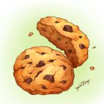 artist_name chocolate chocolate_chip_cookie commentary cookie crumbs food food_focus green_background no_humans original signature simple_background still_life yuki00yo 