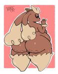  anthro big_butt big_ears brown_body brown_fur butt cellulite chubby_female digital_media_(artwork) female fur game_freak generation_4_pokemon hi_res lagomorph looking_at_viewer lopunny mammal nintendo overweight overweight_female pokemon pokemon_(species) red_eyes simple_background solo thick_thighs weirdocat 