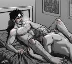  2boys arm_hair bad_id bad_tumblr_id bara beard_stubble black_hair blonde_hair blush chest_hair completely_nude couple cris_art deepthroat fellatio from_side full_body greyscale hairy hand_on_another&#039;s_shoulder hulkling leg_hair lying male_focus marvel mature_male monochrome multiple_boys mustache_stubble navel_hair nipples nude on_back on_bed oral pectorals short_hair sideburns spot_color thick_eyebrows toned toned_male wiccan yaoi 