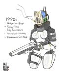 2020 absurd_res android breasts cigarette circuit_board colored digital_drawing_(artwork) digital_media_(artwork) double_barrel_shotgun english_text featureless_breasts featureless_crotch female for_a_head hi_res holding_object holding_weapon humanoid living_machine machine oatmegaplus processor ranged_weapon robot router smoke solo standing text weapon wide_hips 