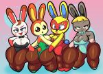  absurd_res animal_crossing anthro bedroom_eyes big_breasts big_butt blush blush_stickers bonbon_(animal_crossing) bow_tie breasts bunnie_(animal_crossing) bunny_costume butt clothing costume female group hand_on_butt hi_res huge_butt lagomorph legwear leporid looking_at_viewer mammal mask mira_(animal_crossing) narrowed_eyes nintendo pantyhose rabbit seductive someth1ngoranother thick_thighs tiffany_valentine wide_hips 