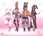  anthro big_breasts bottomwear breast_size_difference breasts cleavage clothed clothing eyewear female glasses group lagomorph legwear leporid mammal nun rabbit shorts thick_thighs thigh_highs wearing_glasses wide_hips yorutamago 