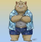  2023 anthro black_nose blush brown_body canid canine canis clothing domestic_dog kemono male mammal overweight overweight_male shirt solo topwear toshi_(artist) underwear 