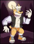  anthro avery_(vir-no-vigoratus) blonde_hair blue_eyes briefs brown_nose bulge canid canine canis claws clothed clothing colored_seam_underwear domestic_dog eyebrows footwear fur grey_clothing grey_jacket grey_topwear gums_(mouth) hair herding_dog jacket letterman_jacket light male mammal moonlight muscular muscular_male night open_mouth orange_body orange_briefs orange_clothing orange_footwear orange_fur orange_shoes orange_sneakers orange_underwear outside pastoral_dog pawpads pink_pawpads plant purple_sky sharp_teeth shoes sneakers socks solo tan_body tan_fur teeth thick_eyebrows toeless_footwear toeless_shoes toeless_socks topwear tree underwear vir-no-vigoratus welsh_corgi were werecanid werecanine werewolf white_clothing white_footwear white_seam_briefs white_seam_underwear white_socks yellow_teeth 