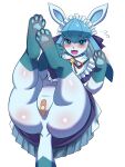  absurd_res band-aid bandage big_butt blush butt clothed clothed_feral clothing eeveelution female feral generation_4_pokemon glaceon hi_res maid_uniform nintendo pawpads pokemon pokemon_(species) solo thick_thighs uniform ytrall 