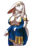  2023 albino anthro areola areola_slip armlet big_breasts blind breasts buckteeth chochi choker cleavage clothed clothing dress female fur grand_sister_albina grey_eyes hair hi_res jewelry lagomorph leporid mammal necklace rabbit slightly_chubby solo teeth white_body white_fur white_hair 