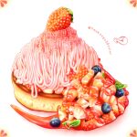  7makoogu28color artist_name blueberry cake color_ink_(medium) food fruit highres mint mont_blanc_(food) original painting_(medium) pancake simple_background strawberry sweets traditional_media watercolor_(medium) 