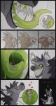  animal_humanoid anthro ash_(dusty-demon) blush clenched_teeth comic duo dusty-demon female fur genitals green_eyes green_tongue hi_res humanoid hyena hyena_humanoid lagomorph lagomorph_humanoid leporid_humanoid macro male male/female mammal mammal_humanoid penis penis_size_difference rabbit_humanoid size_difference size_play smile teeth teeth_showing tongue vore 