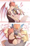  absurd_res amorey another_eidos_of_dragon_vein_r anthro barboros_(anothereidos_r) beard chibi clothing dragon embrace facial_hair gaia_(anothereidos_r) ge5ajtqitgcpx0m group hair hi_res horn hug humanoid kissing kissing_cheek kobold male male/male red_hair shirt size_difference tank_top topwear trio wings yellow_eyes 