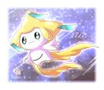  artist_name border closed_mouth commentary_request dated full_body gurifon jirachi no_humans outstretched_arms pokemon pokemon_(creature) smile solo sparkle white_border 