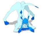  2021 3_toes alternate_version_at_source anthro ass_up back_pattern bangs big_breasts blue_body blue_fur blue_sclera blue_skin blush bodily_fluids breasts claws curvy_figure diamond_(marking) digital_drawing_(artwork) digital_media_(artwork) eeveelution feet female fur generation_4_pokemon glaceon hands_together hi_res hourglass_figure humor jack-o&#039;_pose leg_markings long_body long_tail looking_at_viewer markings multicolored_body multicolored_fur multicolored_skin nintendo on_ground pokemon pokemon_(species) pose prick_ears pupils sanofox simple_background smile socks_(marking) solo spread_legs spreading sweat tail teeth toes two_tone_body two_tone_fur two_tone_skin what white_background white_pupils 