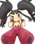 anthro blush doneru fangs female genitals hair_mouth hi_res innie_pussy looking_at_viewer mega_evolution mega_mawile nintendo pokemon pokemon_(species) pseudo_hair pussy red_body sharp_teeth simple_background sitting smile solo tan_body teeth white_background 