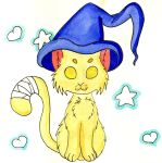  &lt;3 2019 bandage cat_smile clothing domestic_cat felid feline felis glowing glowing_eyes hat headgear headwear magic_user mammal orange_buddy orange_eyes star traditional_media_(artwork) witch witch_hat 