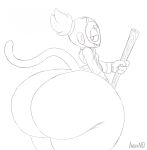  anthro ape bedroom_eyes big_butt bloons_tower_defense butt clothing ezili female haplorhine hi_res holding_polearm huge_butt huge_hips huge_thighs humanoid hyper hyper_butt indynd looking_back mammal melee_weapon monkey monochrome narrowed_eyes ninja_kiwi polearm primate seductive smile solo thick_thighs topwear vest weapon wide_hips 