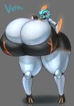  big_breasts black_sclera blue_hair bottomwear breasts cleavage clothed clothing female future_pokemon gardevoir generation_3_pokemon generation_9_pokemon grey_body hair hi_res huge_breasts huge_thighs humanoid hyper hyper_breasts hyper_thighs iron_valiant looking_at_viewer machine nintendo one_eye_obstructed orange_eyes paradox_pokemon pokemon pokemon_(species) robot robot_humanoid shadow simple_background solo standing text thick_thighs topwear unknown_character wide_hips yboon 